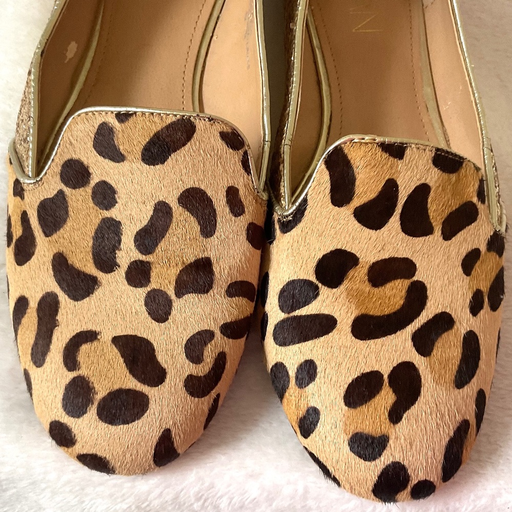 Leopard Print IMAN calf hair glittery slip On Block Heel Flats Size 8M - Picture 10 of 14